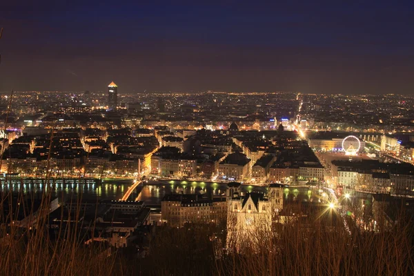 Lyon nocna Panorama — Zdjęcie stockowe