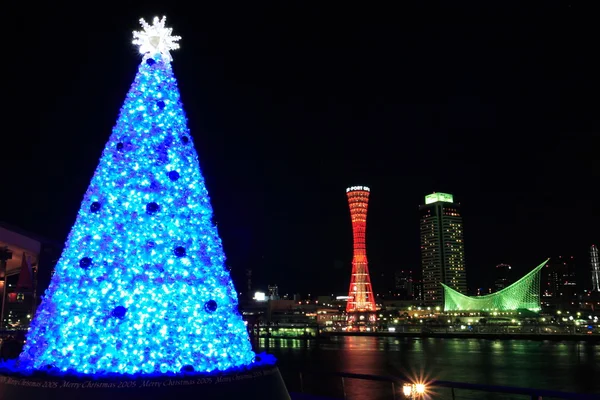 Vista nocturna de Kobe con decoración navideña —  Fotos de Stock