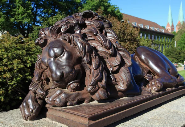 Lubeck Alemania Junio 2010 Escultura Histórica León Casco Antiguo Junio — Foto de Stock