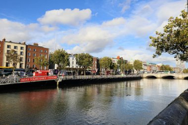 Dublin, Ireland - Oct 10, 2018: City centre and river on Oct 10, 2018 in Dublin, Ireland.