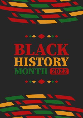 Şubat 'ta Siyahların Tarihi Ayı. Afrikalı Amerikan Kültür ve Tarihi. Amerika ve Kanada 'da yıllık kutlama. Ekim ayında İngiltere 'de. Vektör posteri, geleneksel süsleme