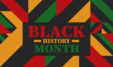 Şubat 'ta Siyahların Tarihi Ayı. Afrikalı Amerikan Kültür ve Tarihi. Amerika ve Kanada 'da yıllık kutlama. Ekim ayında İngiltere 'de. Vektör posteri, geleneksel süsleme