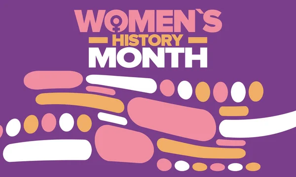 3月の女性史月間 女性の権利と平等 世界の女の子の力 ベクトルの女性のシンボル 女性の歴史への貢献をマークするために毎年祝われます ポスター絵葉書イラスト — ストックベクタ