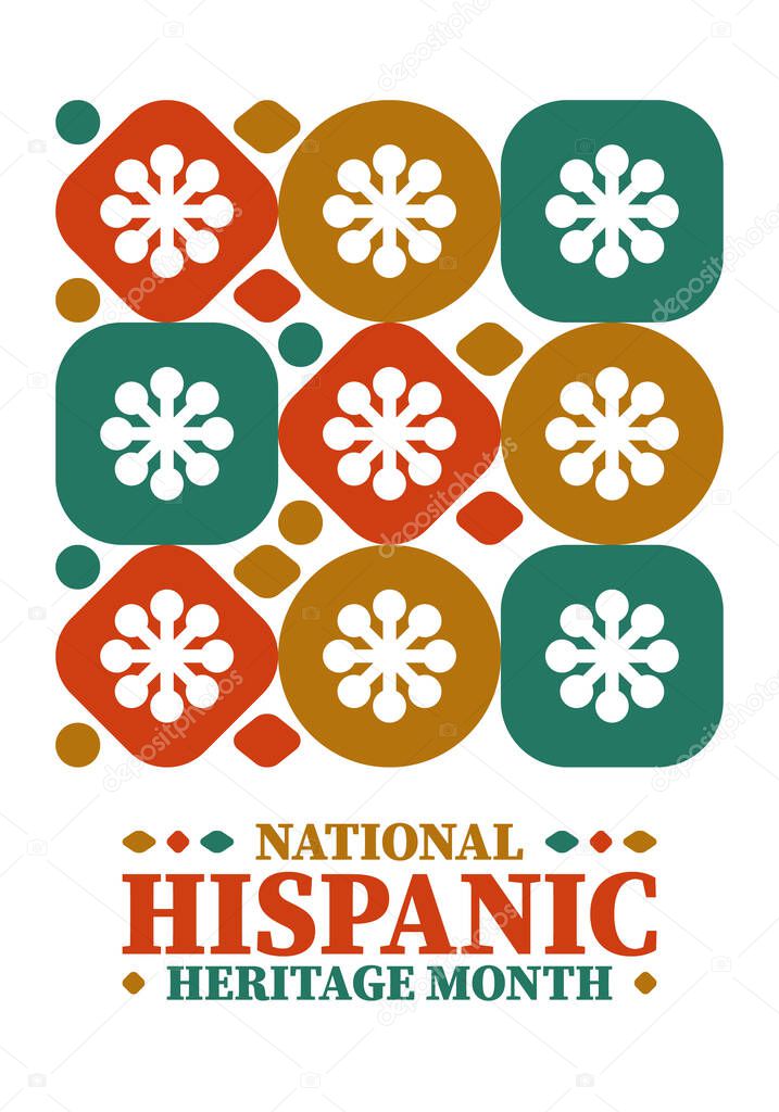 National Hispanic Heritage Month in United States. Celebrate annual in September and October. Latin American and Hispanic ethnicity culture. National fabric vector textures. Traditional festival