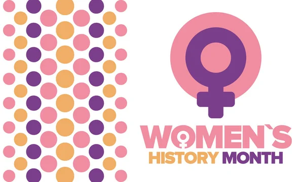 Mart 'ta Kadın Tarihi Ayı. Kadın hakları ve eşitlik. Dünyadaki kız gücü. Vektör olarak kadın sembolü. Her yıl kadınların tarihe katkılarıyla kutlanırdı. Poster, kartpostal, resim