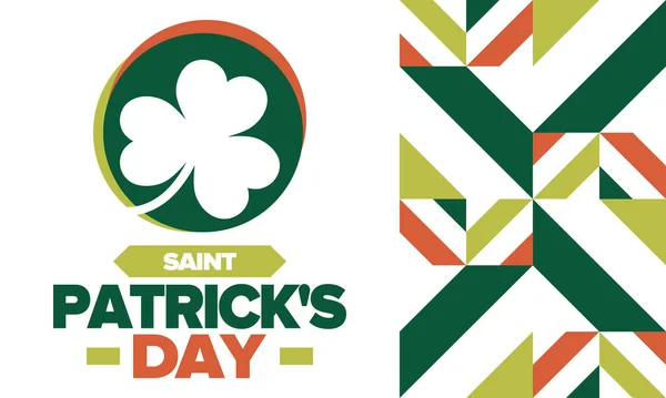 圣帕特里克节 传统的爱尔兰快乐假期 每年三月十七日庆祝 洗发水和洗发水叶 绿色和橙色的派对设计 爱尔兰的颜色海报 — 图库矢量图片