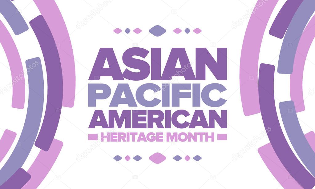 Asian Pacific American Heritage Month in May. elebrates the culture, traditions and history of Asian Americans and Pacific Islanders in United States. Vector poster. Illustration with east pattern