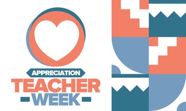 Mayıs 'ta Öğretmen Takdir Haftası. Amerika 'da yıllık kutlama. Çocuklarımızı çalıştıran ve eğiten öğretmenlerin onuruna. Okul ve eğitim. Öğrenci konsepti. Vektör illüstrasyonu