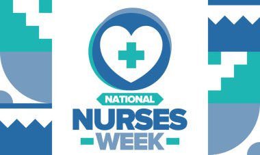 Ulusal Hemşireler Haftası. Tıbbi ve sağlık hizmetleri konsepti. Virüslere ve hastalıklara karşı savaşanlar. Teşekkürler hemşireler. Hemşirelerin ve doktorların şerefine. Amerika 'da yıllık kutlama. Vektör posteri