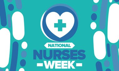 Ulusal Hemşireler Haftası. Tıbbi ve sağlık hizmetleri konsepti. Virüslere ve hastalıklara karşı savaşanlar. Teşekkürler hemşireler. Hemşirelerin ve doktorların şerefine. Amerika 'da yıllık kutlama. Vektör posteri