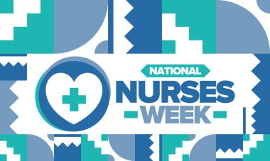 Ulusal Hemşireler Haftası. Tıbbi ve sağlık hizmetleri konsepti. Virüslere ve hastalıklara karşı savaşanlar. Teşekkürler hemşireler. Hemşirelerin ve doktorların şerefine. Amerika 'da yıllık kutlama. Vektör posteri