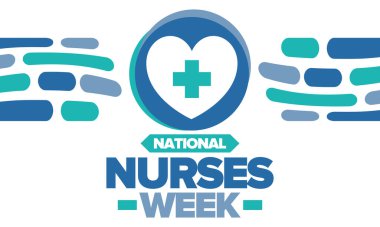 Ulusal Hemşireler Haftası. Tıbbi ve sağlık hizmetleri konsepti. Virüslere ve hastalıklara karşı savaşanlar. Teşekkürler hemşireler. Hemşirelerin ve doktorların şerefine. Amerika 'da yıllık kutlama. Vektör posteri