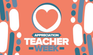 Mayıs 'ta Öğretmen Takdir Haftası. Amerika 'da yıllık kutlama. Çocuklarımızı çalıştıran ve eğiten öğretmenlerin onuruna. Okul ve eğitim. Öğrenci konsepti. Vektör illüstrasyonu