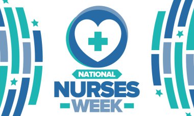 Ulusal Hemşireler Haftası. Tıbbi ve sağlık hizmetleri konsepti. Virüslere ve hastalıklara karşı savaşanlar. Teşekkürler hemşireler. Hemşirelerin ve doktorların şerefine. Amerika 'da yıllık kutlama. Vektör posteri