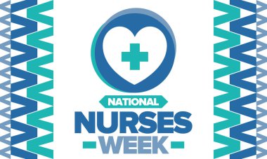 Ulusal Hemşireler Haftası. Tıbbi ve sağlık hizmetleri konsepti. Virüslere ve hastalıklara karşı savaşanlar. Teşekkürler hemşireler. Hemşirelerin ve doktorların şerefine. Amerika 'da yıllık kutlama. Vektör posteri