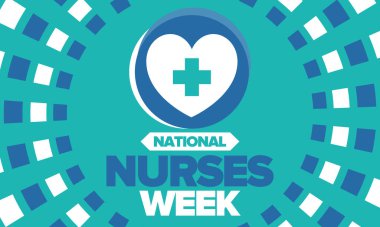 Ulusal Hemşireler Haftası. Tıbbi ve sağlık hizmetleri konsepti. Virüslere ve hastalıklara karşı savaşanlar. Teşekkürler hemşireler. Hemşirelerin ve doktorların şerefine. Amerika 'da yıllık kutlama. Vektör posteri