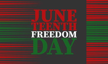 Haziran 'da. Haziranda Özgürlük ve Özgürlük Günü. Bağımsızlık Günü. Yıllık Afro-Amerikan bayramı, 19 Haziran 'da kutlandı. Amerikan tarihi ve mirası. Vektör posteri, illüstrasyon ve afiş