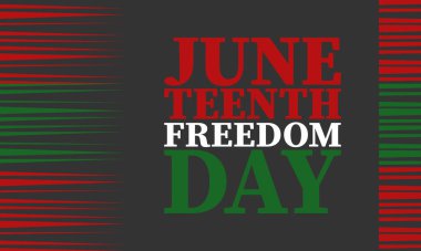 Haziran 'da. Haziranda Özgürlük ve Özgürlük Günü. Bağımsızlık Günü. Yıllık Afro-Amerikan bayramı, 19 Haziran 'da kutlandı. Amerikan tarihi ve mirası. Vektör posteri, illüstrasyon ve afiş