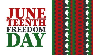 Haziran 'da. Haziranda Özgürlük ve Özgürlük Günü. Bağımsızlık Günü. Yıllık Afro-Amerikan bayramı, 19 Haziran 'da kutlandı. Amerikan tarihi ve mirası. Vektör posteri, illüstrasyon ve afiş