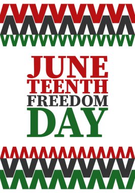 Haziran 'da. Haziranda Özgürlük ve Özgürlük Günü. Bağımsızlık Günü. Yıllık Afro-Amerikan bayramı, 19 Haziran 'da kutlandı. Amerikan tarihi ve mirası. Vektör posteri, illüstrasyon ve afiş