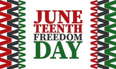 Haziran 'da. Haziranda Özgürlük ve Özgürlük Günü. Bağımsızlık Günü. Yıllık Afro-Amerikan bayramı, 19 Haziran 'da kutlandı. Amerikan tarihi ve mirası. Vektör posteri, illüstrasyon ve afiş