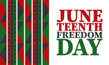 Haziran 'da. Haziranda Özgürlük ve Özgürlük Günü. Bağımsızlık Günü. Yıllık Afro-Amerikan bayramı, 19 Haziran 'da kutlandı. Amerikan tarihi ve mirası. Vektör posteri, illüstrasyon ve afiş