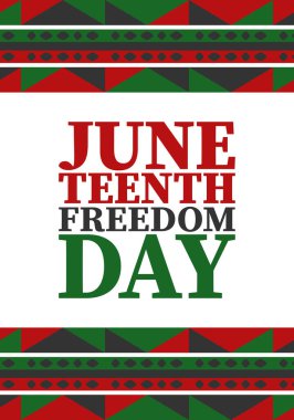 Haziran 'da. Haziranda Özgürlük ve Özgürlük Günü. Bağımsızlık Günü. Yıllık Afro-Amerikan bayramı, 19 Haziran 'da kutlandı. Amerikan tarihi ve mirası. Vektör posteri, illüstrasyon ve afiş