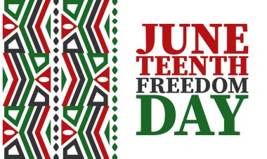 Haziran 'da. Haziranda Özgürlük ve Özgürlük Günü. Bağımsızlık Günü. Yıllık Afro-Amerikan bayramı, 19 Haziran 'da kutlandı. Amerikan tarihi ve mirası. Vektör posteri, illüstrasyon ve afiş