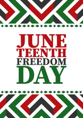 Haziran 'da. Haziranda Özgürlük ve Özgürlük Günü. Bağımsızlık Günü. Yıllık Afro-Amerikan bayramı, 19 Haziran 'da kutlandı. Amerikan tarihi ve mirası. Vektör posteri, illüstrasyon ve afiş