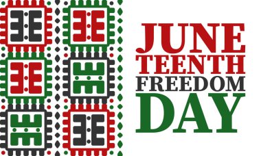 Haziran 'da. Haziranda Özgürlük ve Özgürlük Günü. Bağımsızlık Günü. Yıllık Afro-Amerikan bayramı, 19 Haziran 'da kutlandı. Amerikan tarihi ve mirası. Vektör posteri, illüstrasyon ve afiş