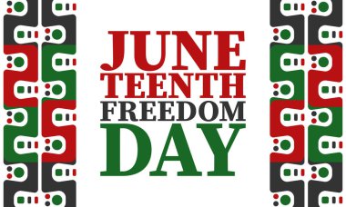 Haziran 'da. Haziranda Özgürlük ve Özgürlük Günü. Bağımsızlık Günü. Yıllık Afro-Amerikan bayramı, 19 Haziran 'da kutlandı. Amerikan tarihi ve mirası. Vektör posteri, illüstrasyon ve afiş