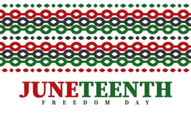 Haziran 'da. Haziranda Özgürlük ve Özgürlük Günü. Bağımsızlık Günü. Yıllık Afro-Amerikan bayramı, 19 Haziran 'da kutlandı. Amerikan tarihi ve mirası. Vektör posteri, illüstrasyon ve afiş