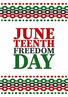 Haziran 'da. Haziranda Özgürlük ve Özgürlük Günü. Bağımsızlık Günü. Yıllık Afro-Amerikan bayramı, 19 Haziran 'da kutlandı. Amerikan tarihi ve mirası. Vektör posteri, illüstrasyon ve afiş