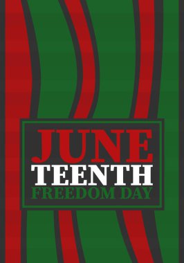 Haziran 'da. Haziranda Özgürlük ve Özgürlük Günü. Bağımsızlık Günü. Yıllık Afro-Amerikan bayramı, 19 Haziran 'da kutlandı. Amerikan tarihi ve mirası. Vektör posteri, illüstrasyon ve afiş