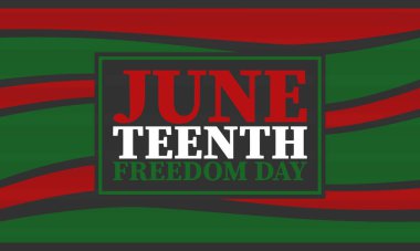 Haziran 'da. Haziranda Özgürlük ve Özgürlük Günü. Bağımsızlık Günü. Yıllık Afro-Amerikan bayramı, 19 Haziran 'da kutlandı. Amerikan tarihi ve mirası. Vektör posteri, illüstrasyon ve afiş