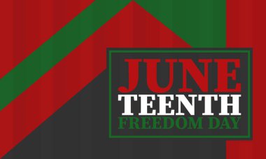 Haziran 'da. Haziranda Özgürlük ve Özgürlük Günü. Bağımsızlık Günü. Yıllık Afro-Amerikan bayramı, 19 Haziran 'da kutlandı. Amerikan tarihi ve mirası. Vektör posteri, illüstrasyon ve afiş