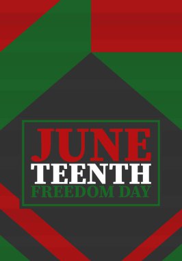 Haziran 'da. Haziranda Özgürlük ve Özgürlük Günü. Bağımsızlık Günü. Yıllık Afro-Amerikan bayramı, 19 Haziran 'da kutlandı. Amerikan tarihi ve mirası. Vektör posteri, illüstrasyon ve afiş