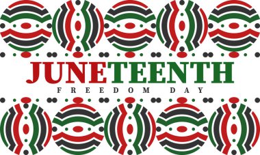 Haziran 'da. Haziranda Özgürlük ve Özgürlük Günü. Bağımsızlık Günü. Yıllık Afro-Amerikan bayramı, 19 Haziran 'da kutlandı. Amerikan tarihi ve mirası. Vektör posteri, illüstrasyon ve afiş