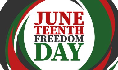 Haziran 'da. Haziranda Özgürlük ve Özgürlük Günü. Bağımsızlık Günü. Yıllık Afro-Amerikan bayramı, 19 Haziran 'da kutlandı. Amerikan tarihi ve mirası. Vektör posteri, illüstrasyon ve afiş