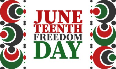 Haziran 'da. Haziranda Özgürlük ve Özgürlük Günü. Bağımsızlık Günü. Yıllık Afro-Amerikan bayramı, 19 Haziran 'da kutlandı. Amerikan tarihi ve mirası. Vektör posteri, illüstrasyon ve afiş