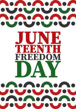 Haziran 'da. Haziranda Özgürlük ve Özgürlük Günü. Bağımsızlık Günü. Yıllık Afro-Amerikan bayramı, 19 Haziran 'da kutlandı. Amerikan tarihi ve mirası. Vektör posteri, illüstrasyon ve afiş
