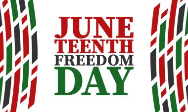 Haziran 'da. Haziranda Özgürlük ve Özgürlük Günü. Bağımsızlık Günü. Yıllık Afro-Amerikan bayramı, 19 Haziran 'da kutlandı. Amerikan tarihi ve mirası. Vektör posteri, illüstrasyon ve afiş