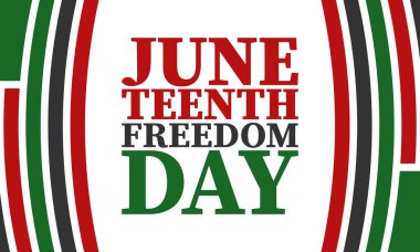 Haziran 'da. Haziranda Özgürlük ve Özgürlük Günü. Bağımsızlık Günü. Yıllık Afro-Amerikan bayramı, 19 Haziran 'da kutlandı. Amerikan tarihi ve mirası. Vektör posteri, illüstrasyon ve afiş