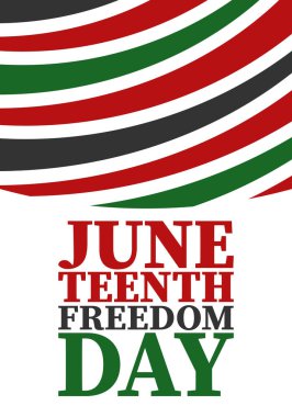 Haziran 'da. Haziranda Özgürlük ve Özgürlük Günü. Bağımsızlık Günü. Yıllık Afro-Amerikan bayramı, 19 Haziran 'da kutlandı. Amerikan tarihi ve mirası. Vektör posteri, illüstrasyon ve afiş