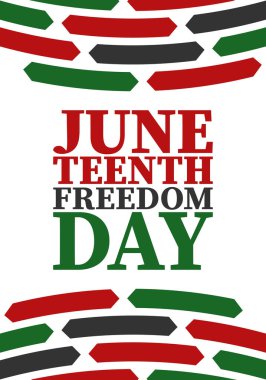 Haziran 'da. Haziranda Özgürlük ve Özgürlük Günü. Bağımsızlık Günü. Yıllık Afro-Amerikan bayramı, 19 Haziran 'da kutlandı. Amerikan tarihi ve mirası. Vektör posteri, illüstrasyon ve afiş
