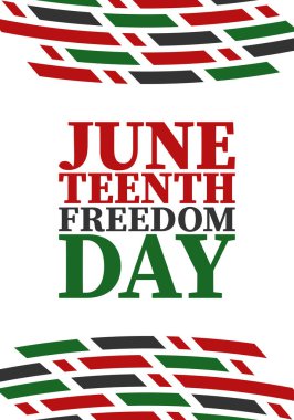 Haziran 'da. Haziranda Özgürlük ve Özgürlük Günü. Bağımsızlık Günü. Yıllık Afro-Amerikan bayramı, 19 Haziran 'da kutlandı. Amerikan tarihi ve mirası. Vektör posteri, illüstrasyon ve afiş