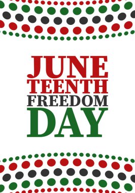 Haziran 'da. Haziranda Özgürlük ve Özgürlük Günü. Bağımsızlık Günü. Yıllık Afro-Amerikan bayramı, 19 Haziran 'da kutlandı. Amerikan tarihi ve mirası. Vektör posteri, illüstrasyon ve afiş