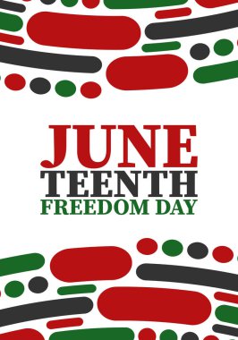 Haziran 'da. Haziranda Özgürlük ve Özgürlük Günü. Bağımsızlık Günü. Yıllık Afro-Amerikan bayramı, 19 Haziran 'da kutlandı. Amerikan tarihi ve mirası. Vektör posteri, illüstrasyon ve afiş