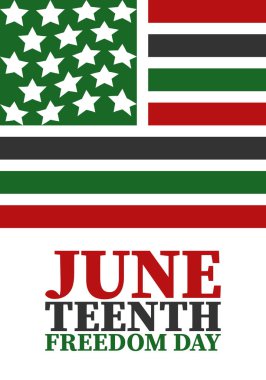 Haziran 'da. Haziranda Özgürlük ve Özgürlük Günü. Bağımsızlık Günü. Yıllık Afro-Amerikan bayramı, 19 Haziran 'da kutlandı. Amerikan tarihi ve mirası. Vektör posteri, illüstrasyon ve afiş