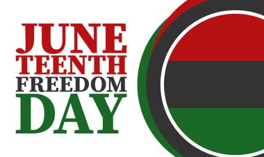 Haziran 'da. Haziranda Özgürlük ve Özgürlük Günü. Bağımsızlık Günü. Yıllık Afro-Amerikan bayramı, 19 Haziran 'da kutlandı. Amerikan tarihi ve mirası. Vektör posteri, illüstrasyon ve afiş